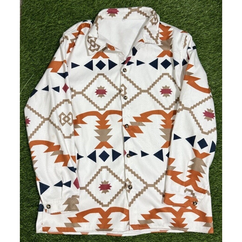 Women's‎ Tribe Pattern Button Down Coat Size XL White